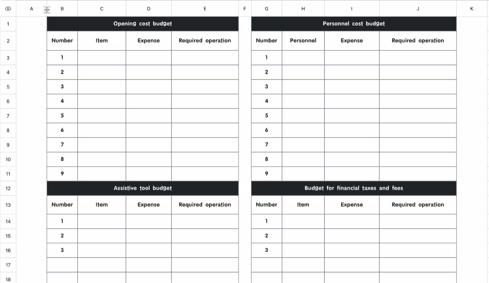 Online store expense budget